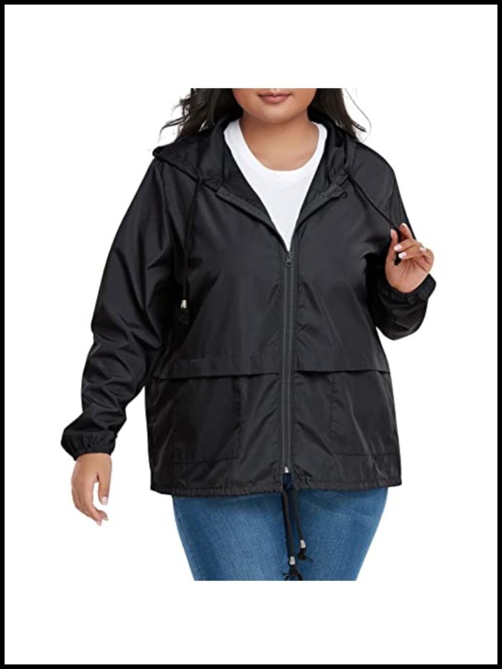 Plus Size Packable Hooded Raincoat Water-Resistant Loose Fit